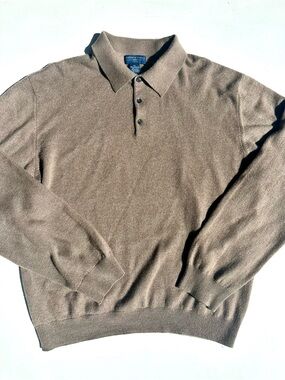 Joseph & Lyman 100% Cashmere Men's Beige Brown Polo Knit Sweater, XL